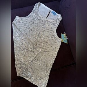 Cece Sequin Sleeveless Tank Top Silver & Champagne size M